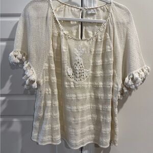 ZARA Ivory Sheer Crochet Lace Top Tasseled Sleeves Boho Hippie Festival Spring